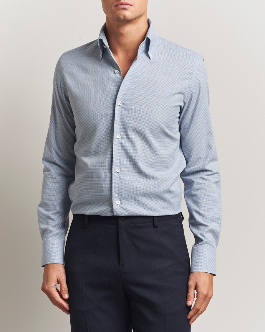 Men | Shirts | 100Hands | Micro Houndstooth Flannel Button Down Blue