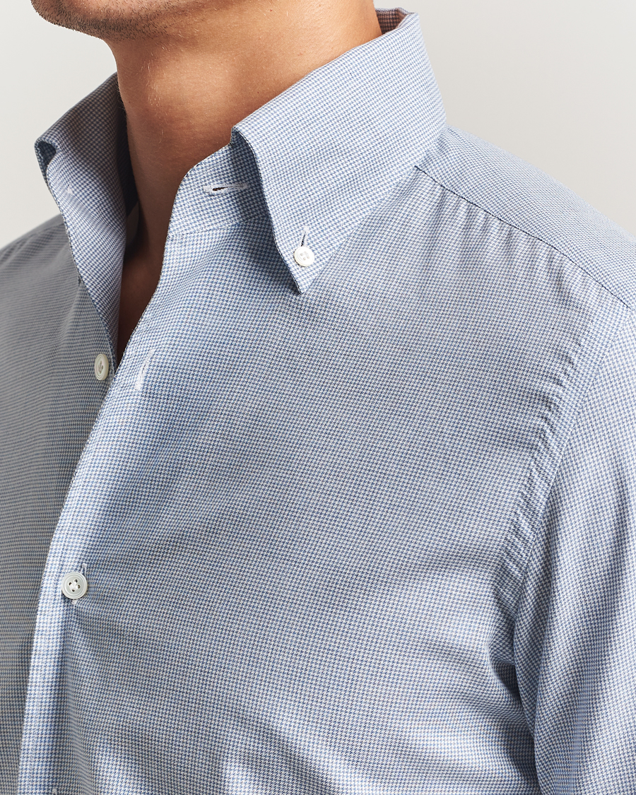 Men | Shirts | 100Hands | Micro Houndstooth Flannel Button Down Blue