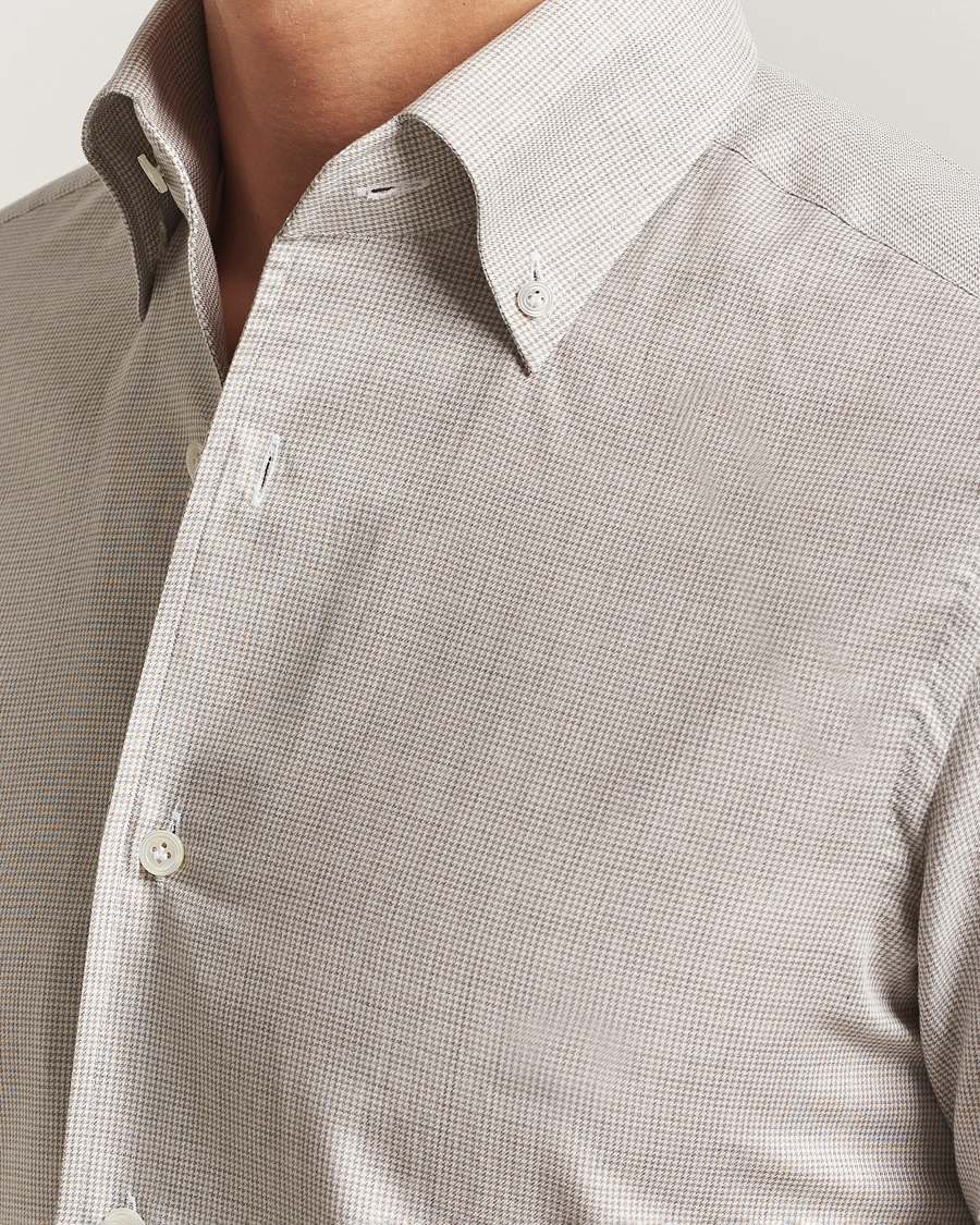 Men | Shirts | 100Hands | Micro Houndstooth Flannel Button Down Beige