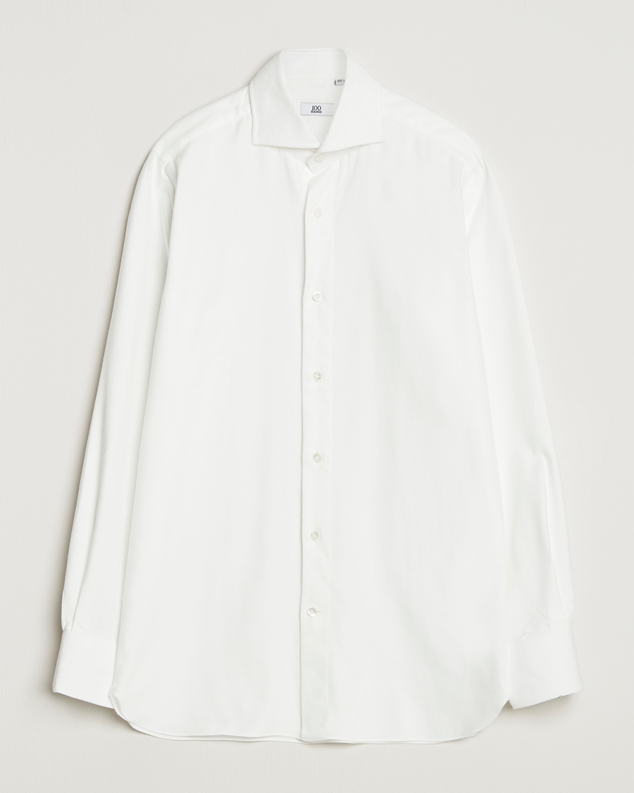 Men | Shirts | 100Hands | Herringbone Flannel Cut Away Shirt White
