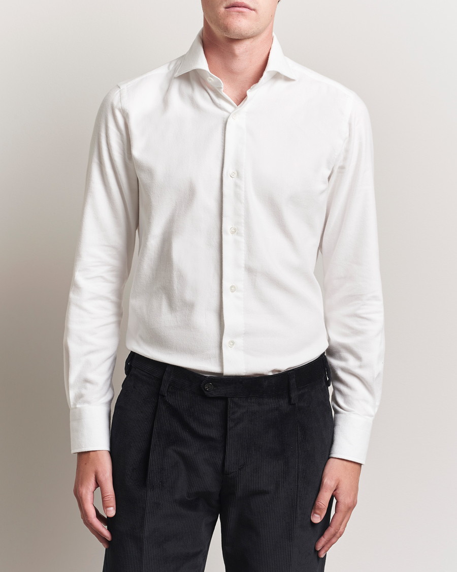 Men | Shirts | 100Hands | Herringbone Flannel Cut Away Shirt White