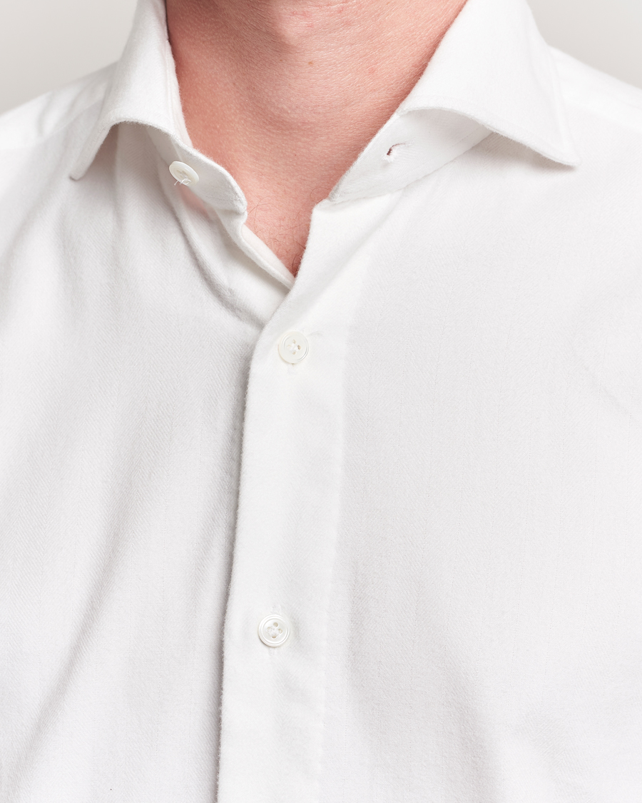 Men | Shirts | 100Hands | Herringbone Flannel Cut Away Shirt White