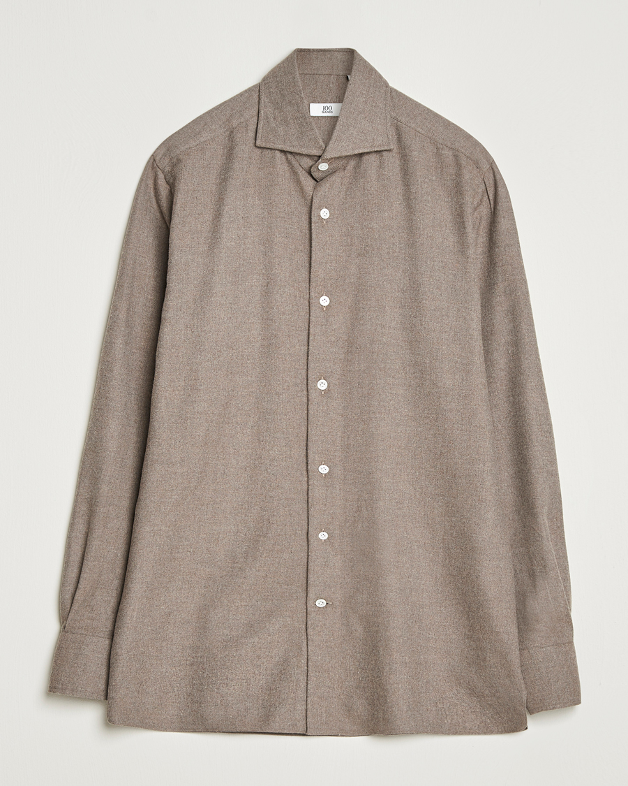 Men | Shirts | 100Hands | Herringbone Flannel Cut Away Shirt Caramel