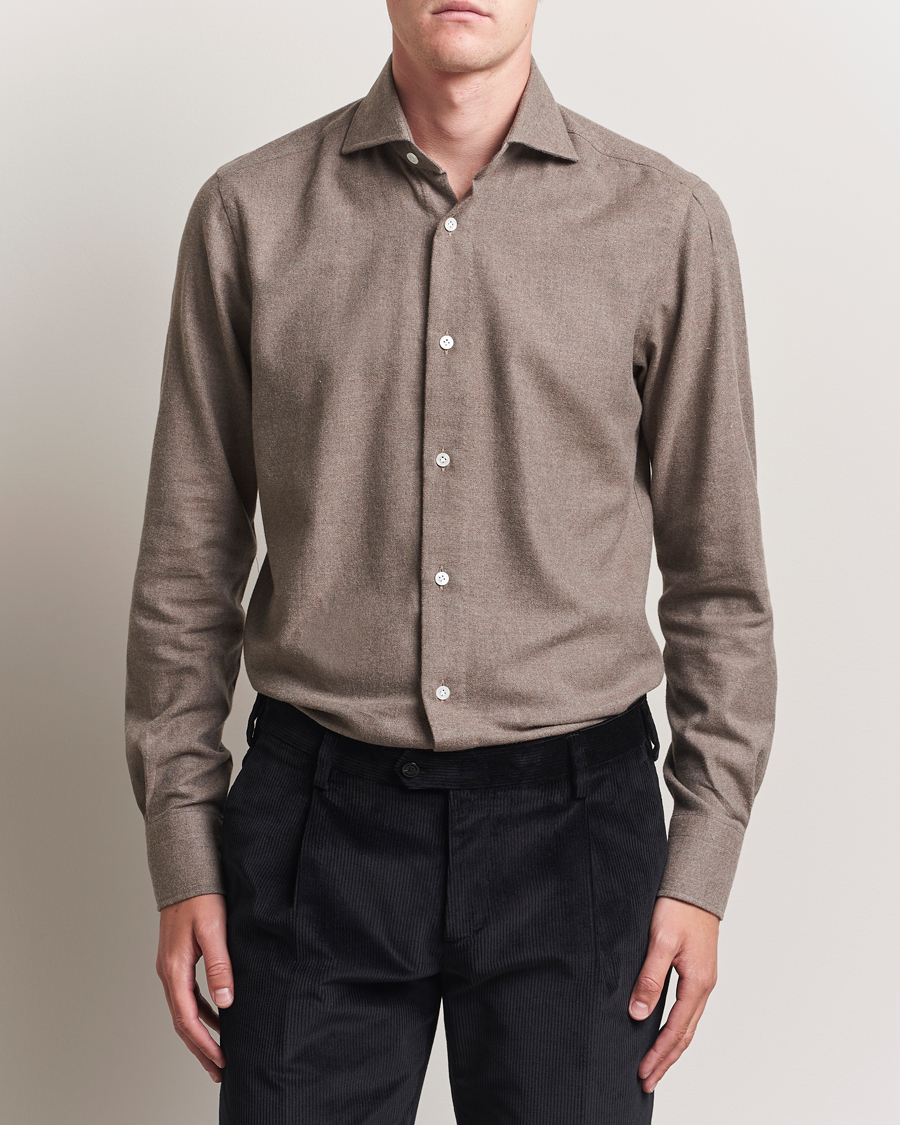 Men | Shirts | 100Hands | Herringbone Flannel Cut Away Shirt Caramel