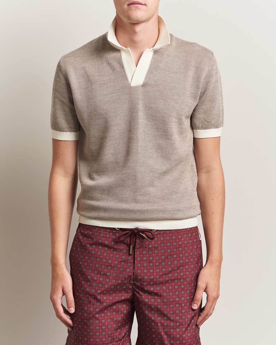 Men | Polo Shirts | Orlebar Brown | Horton Contrast Merino Polo Morel Brown/Sand