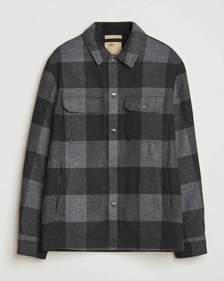 Men | Coats & Jackets | Woolrich | Alaskan Melton Wool Shirt Jacket Charcoal Buffalo