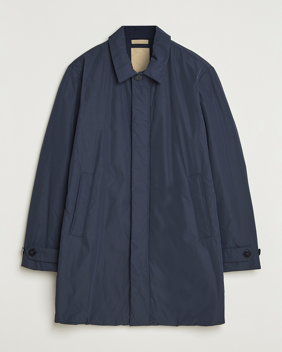 Men | Coats & Jackets | Woolrich | Peached Primaloft Padded Carcoat Melton Blue