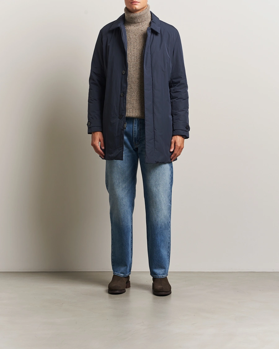 Men | Coats & Jackets | Woolrich | Peached Primaloft Padded Carcoat Melton Blue
