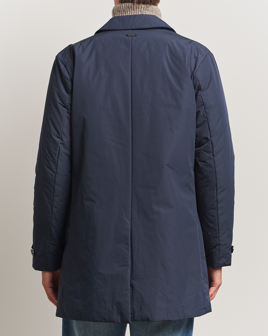 Men | Coats & Jackets | Woolrich | Peached Primaloft Padded Carcoat Melton Blue
