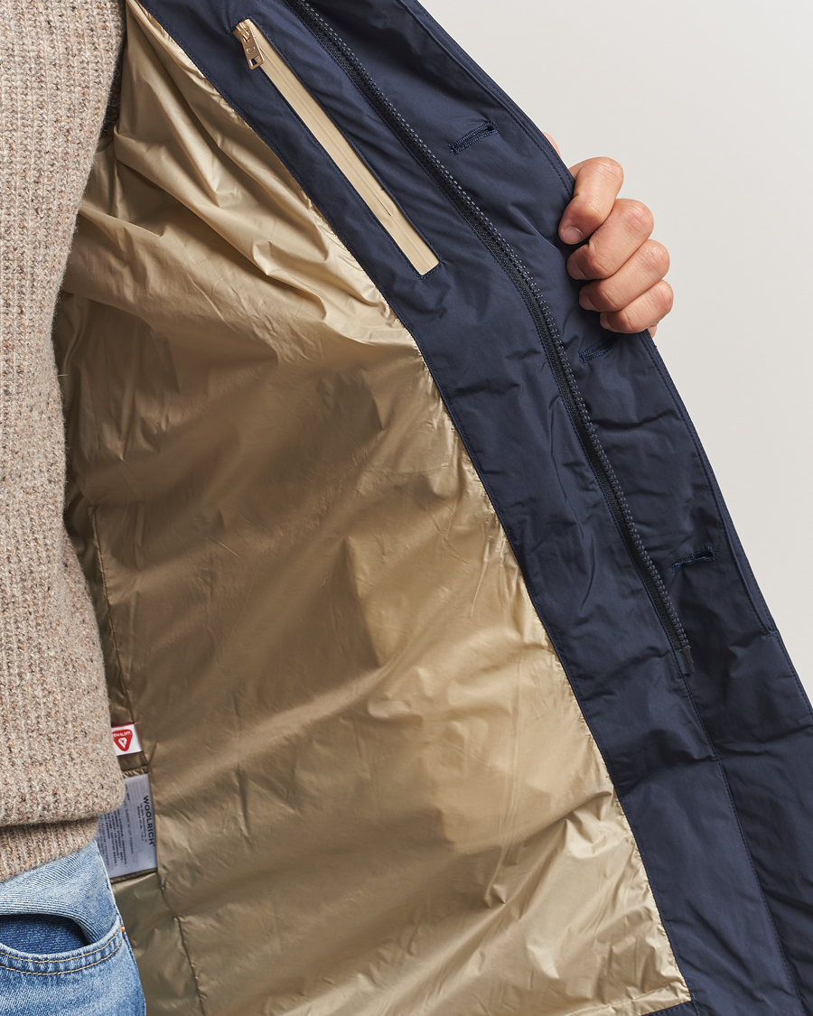 Men | Coats & Jackets | Woolrich | Peached Primaloft Padded Carcoat Melton Blue