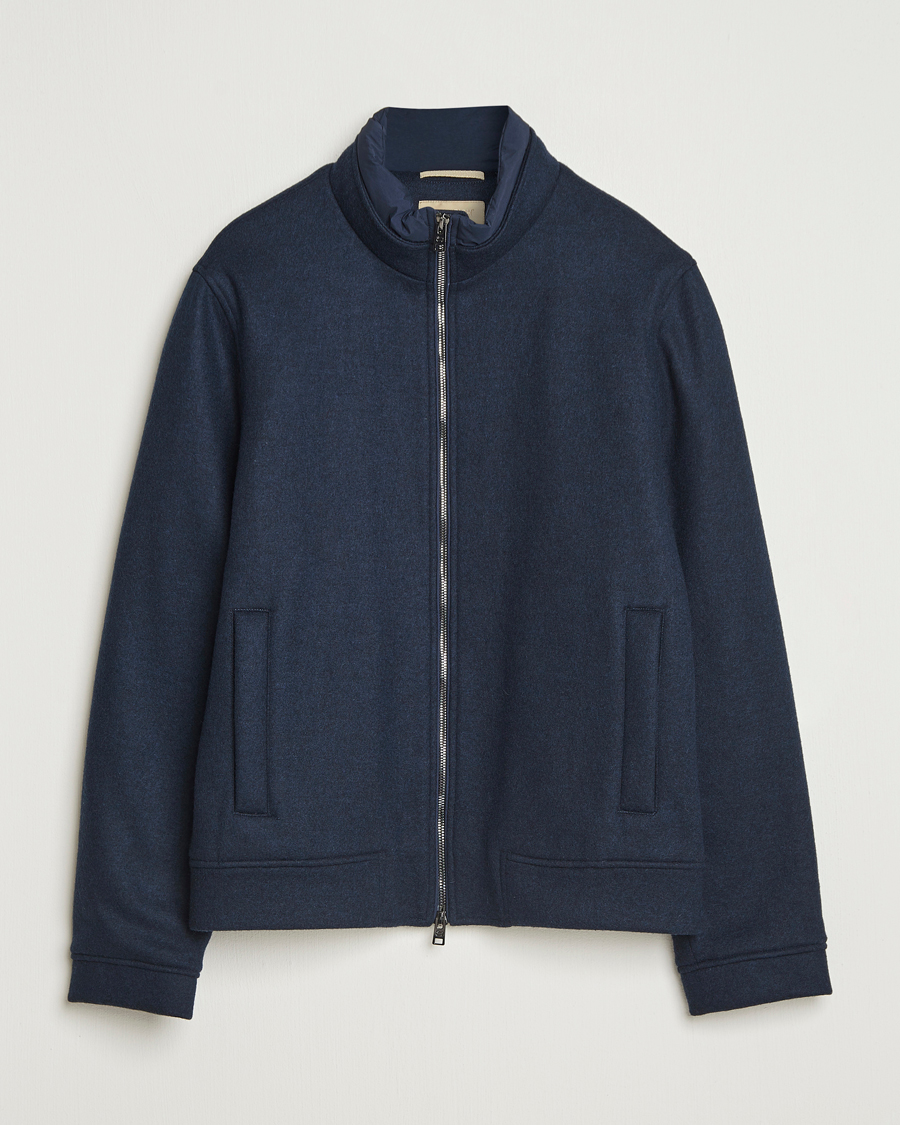 Men | Coats & Jackets | Woolrich | Knitted Wool Lewis Bomber Melton Blue