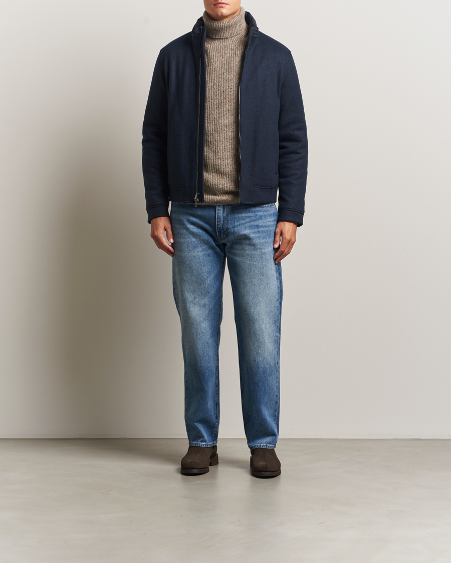 Men | Coats & Jackets | Woolrich | Knitted Wool Lewis Bomber Melton Blue