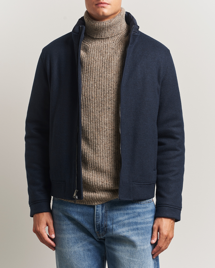 Men | Coats & Jackets | Woolrich | Knitted Wool Lewis Bomber Melton Blue