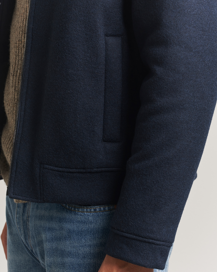 Men | Coats & Jackets | Woolrich | Knitted Wool Lewis Bomber Melton Blue
