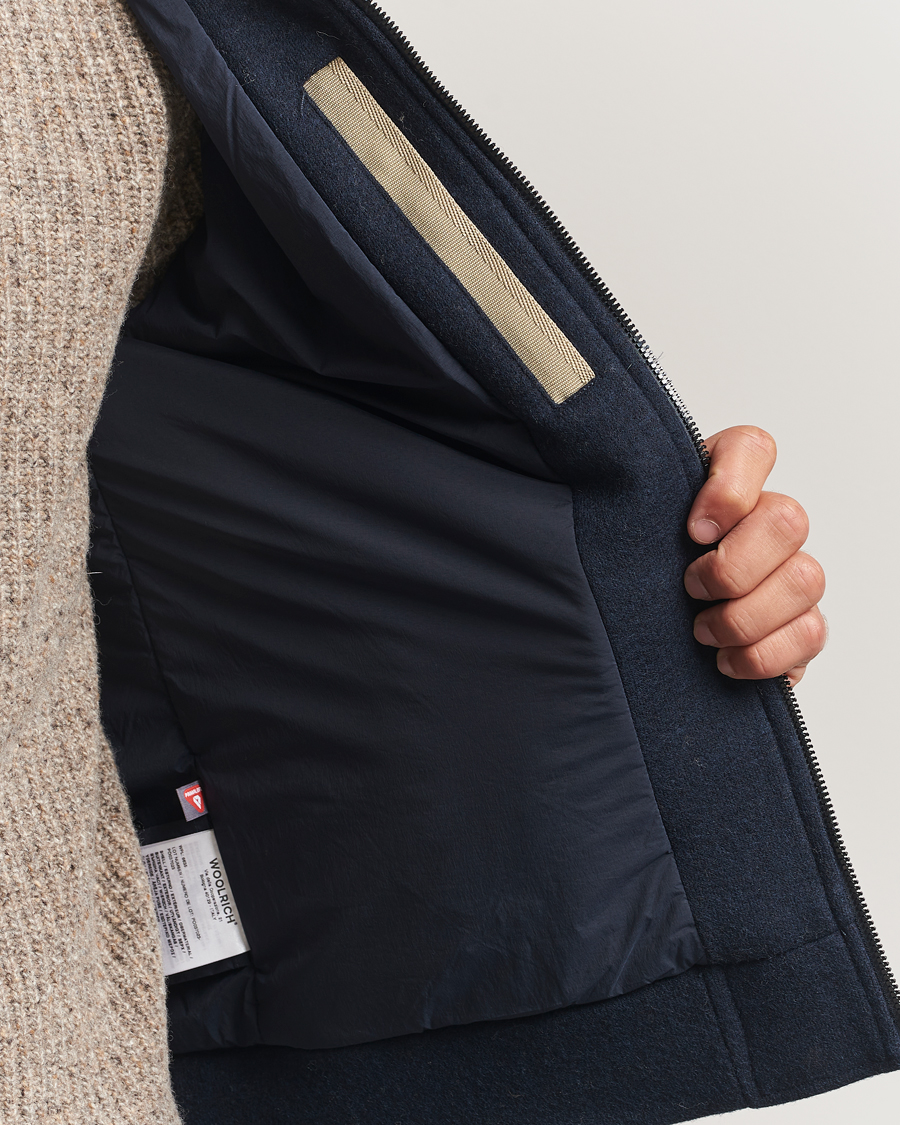 Men | Coats & Jackets | Woolrich | Knitted Wool Lewis Bomber Melton Blue