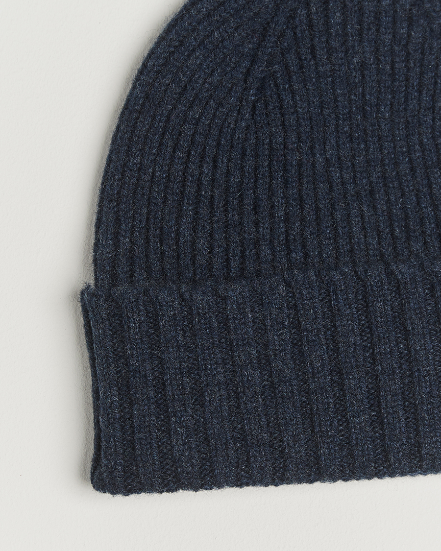 Men | Beanies | Robert Mackie | Kingswell Ribbed Wool/Cashmere Beanie Navy