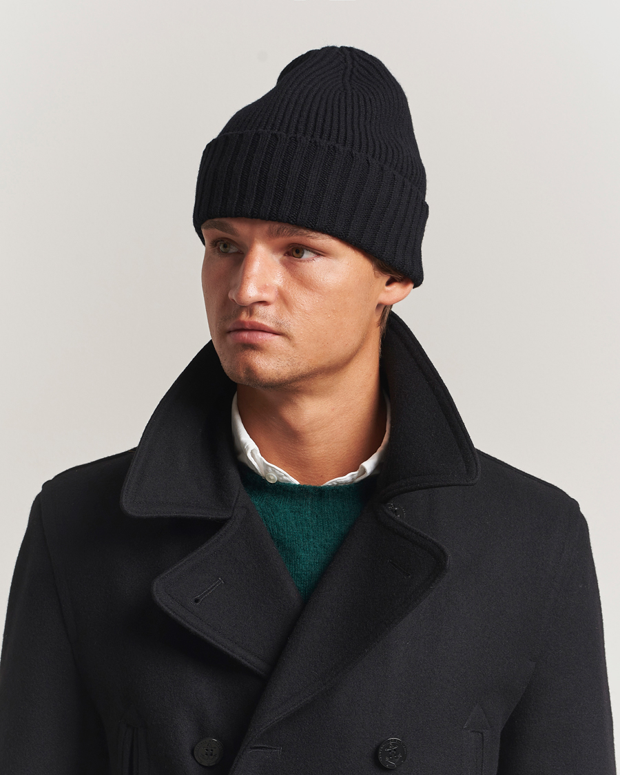 Men | Beanies | Robert Mackie | Kingswell Ribbed Wool/Cashmere Beanie Black