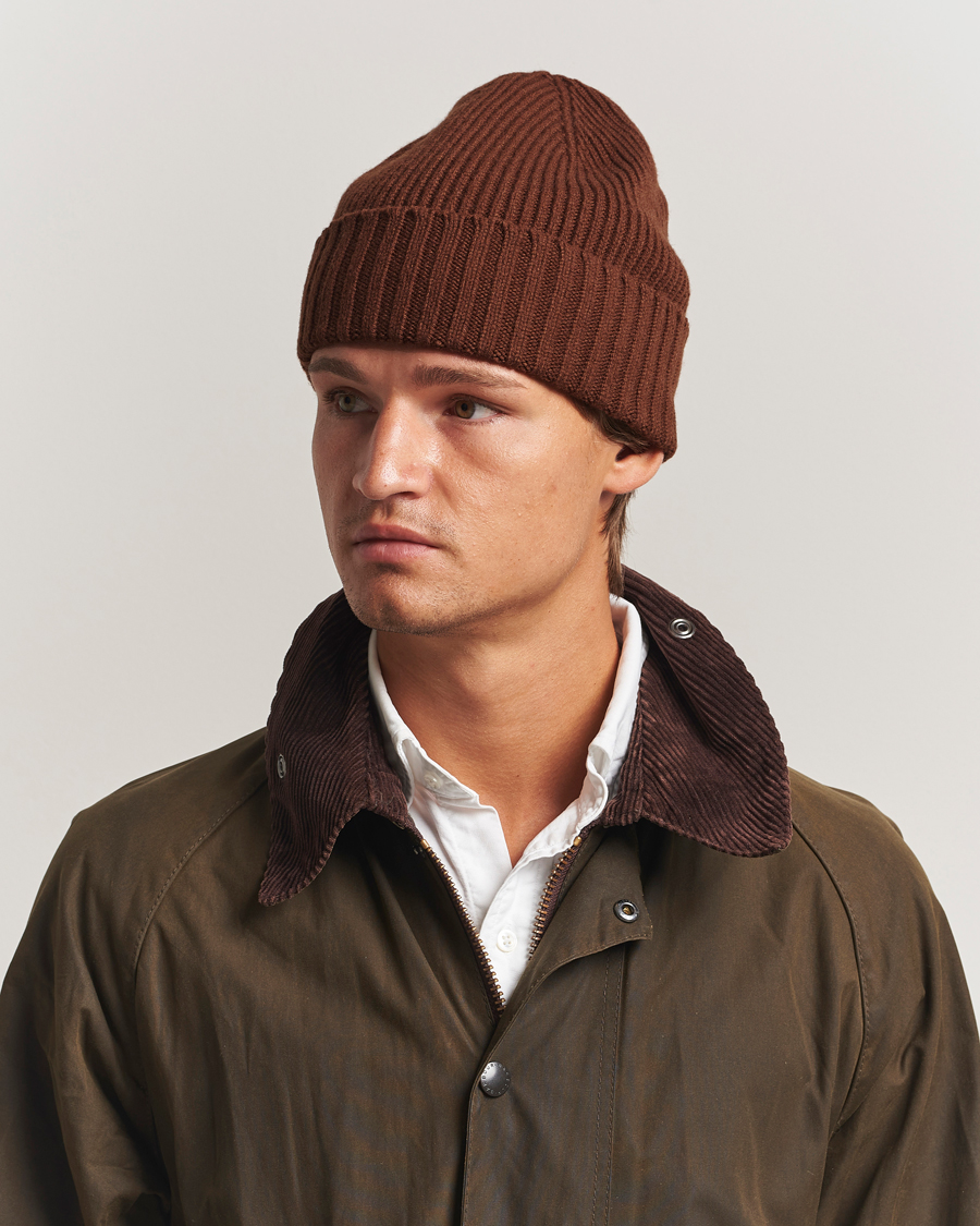 Men | Beanies | Robert Mackie | Kingswell Ribbed Wool/Cashmere Beanie Brown