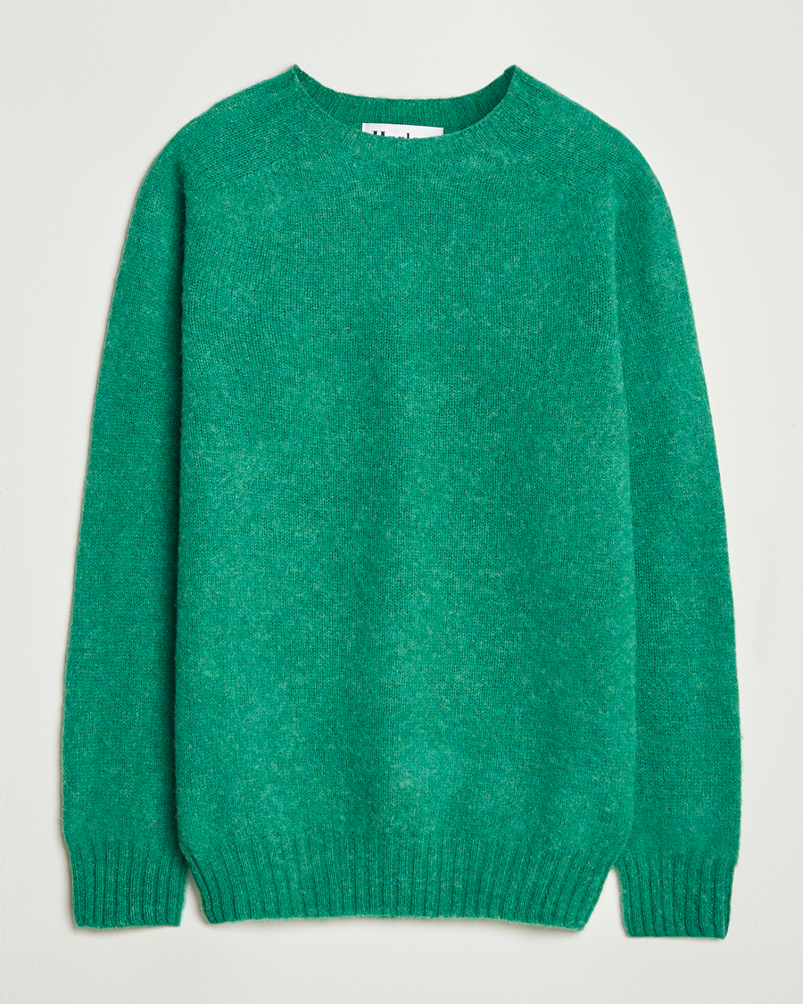 Men | Sweaters & Knitwear | Harley Of Scotland | Brushed Supersoft Lambswool Crewneck Evergreen