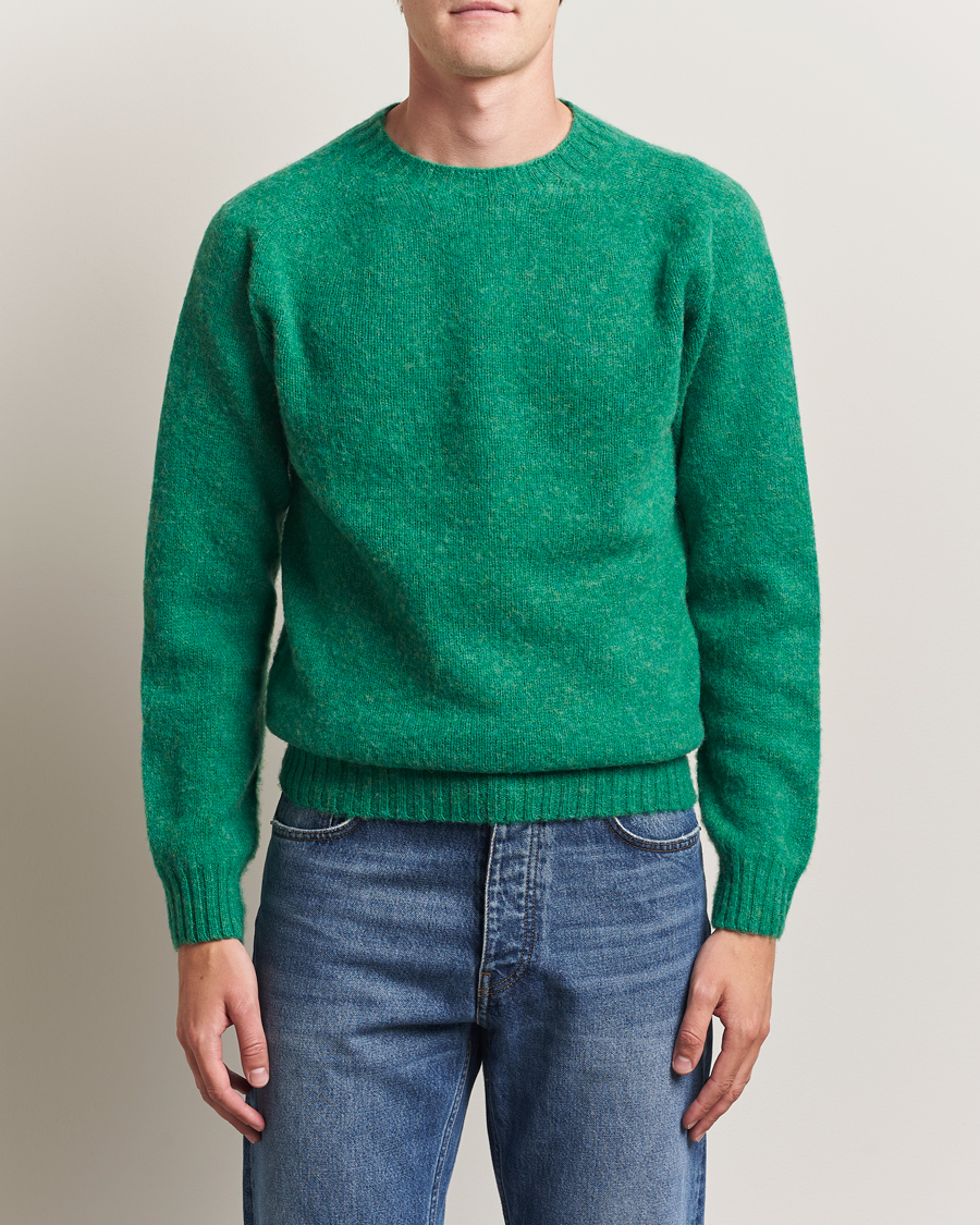 Men | Sweaters & Knitwear | Harley Of Scotland | Brushed Supersoft Lambswool Crewneck Evergreen
