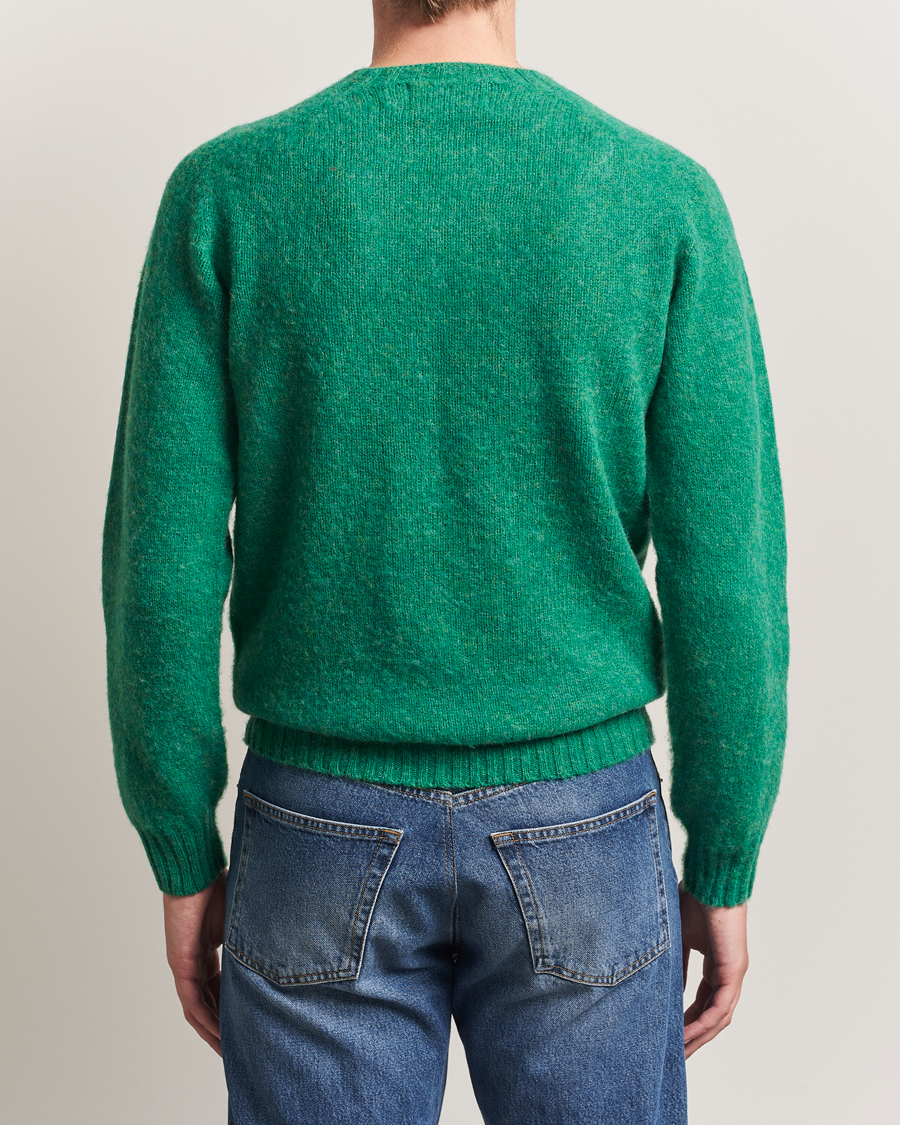 Men | Sweaters & Knitwear | Harley Of Scotland | Brushed Supersoft Lambswool Crewneck Evergreen