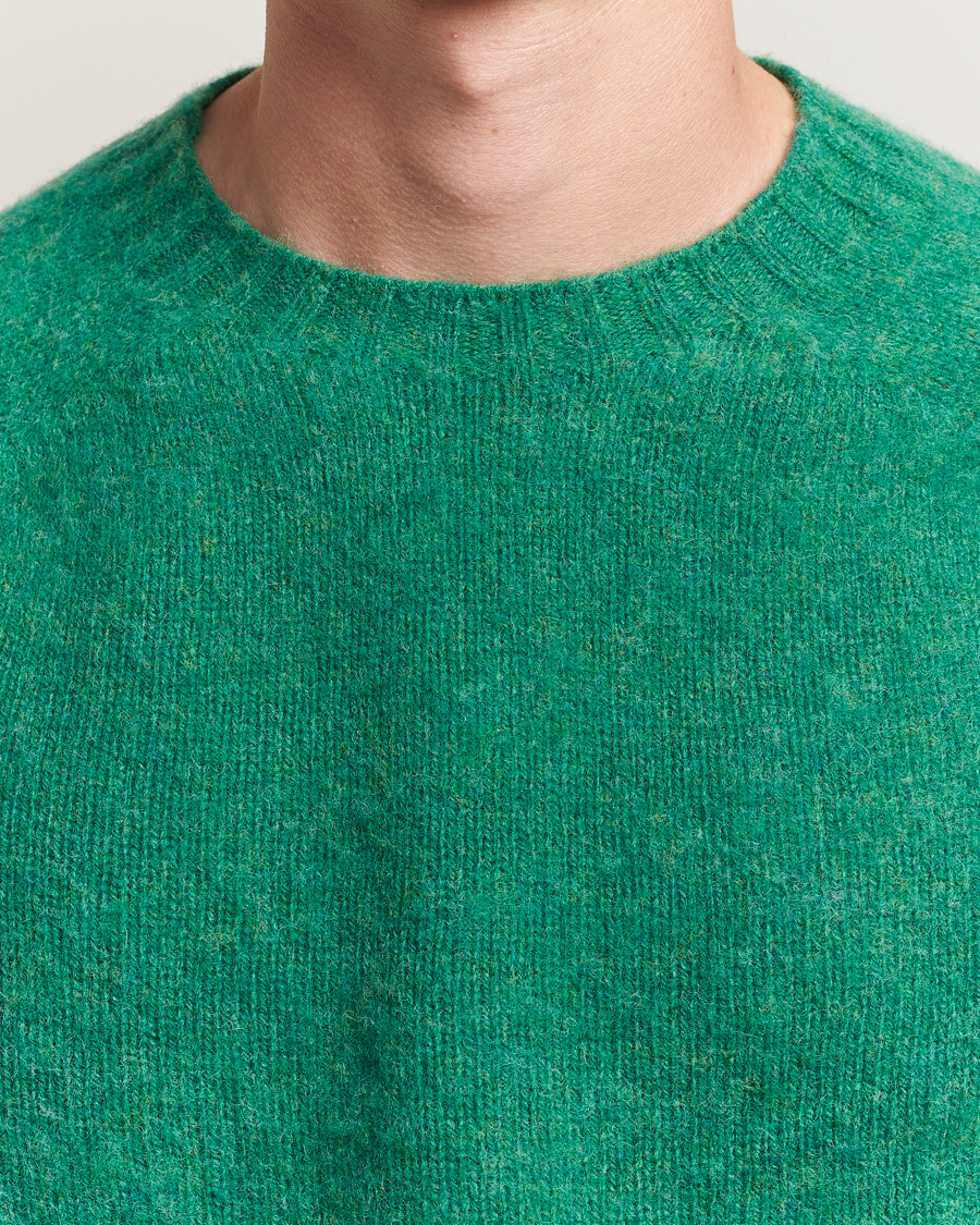 Men | Sweaters & Knitwear | Harley Of Scotland | Brushed Supersoft Lambswool Crewneck Evergreen