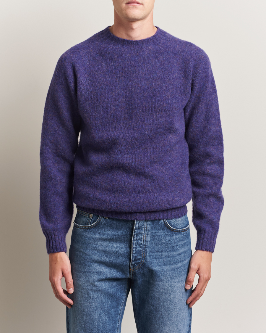 Men | Sweaters & Knitwear | Harley Of Scotland | Brushed Supersoft Lambswool Crewneck Iris
