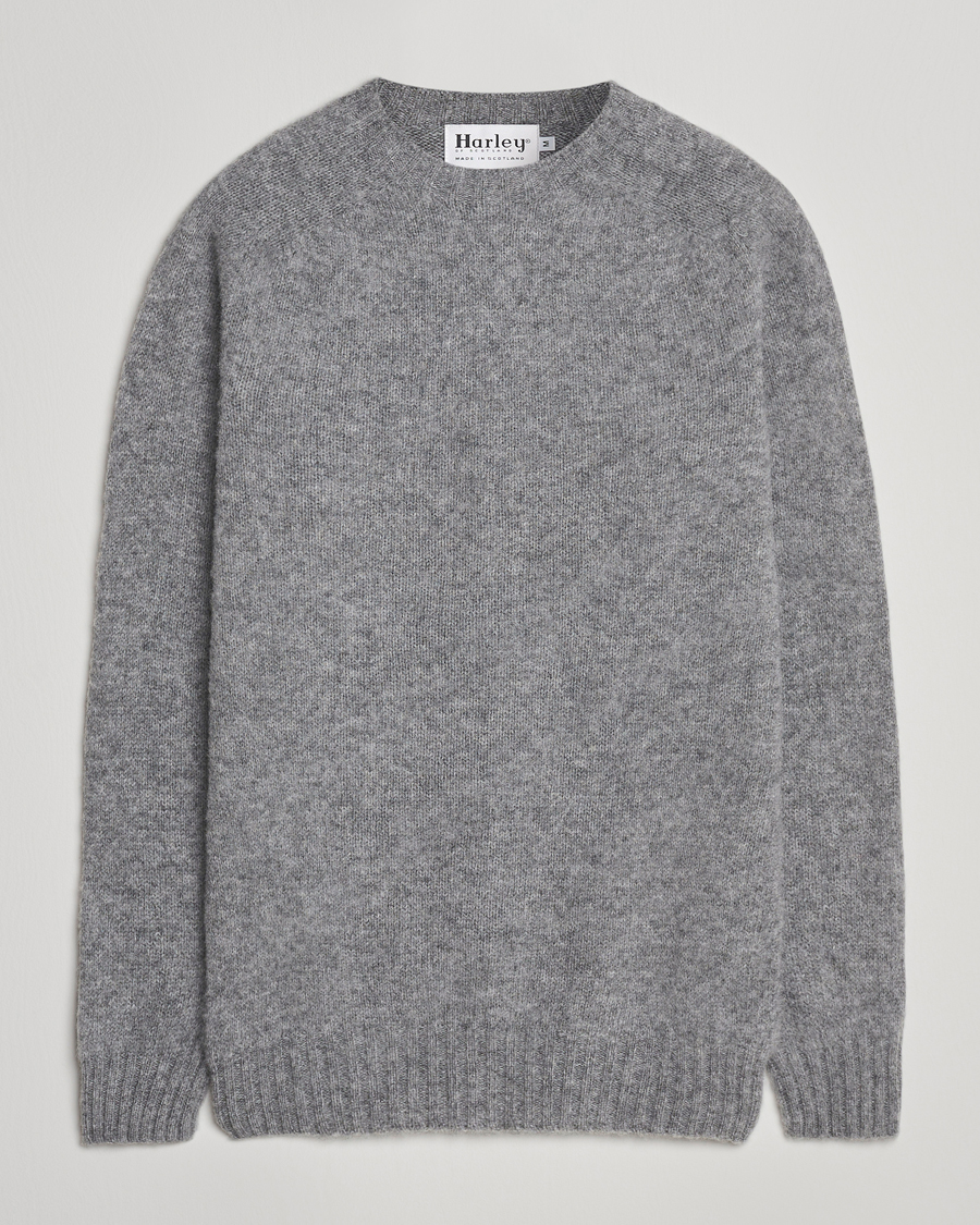 Men | Sweaters & Knitwear | Harley Of Scotland | Brushed Supersoft Lambswool Crewneck Mid Grey