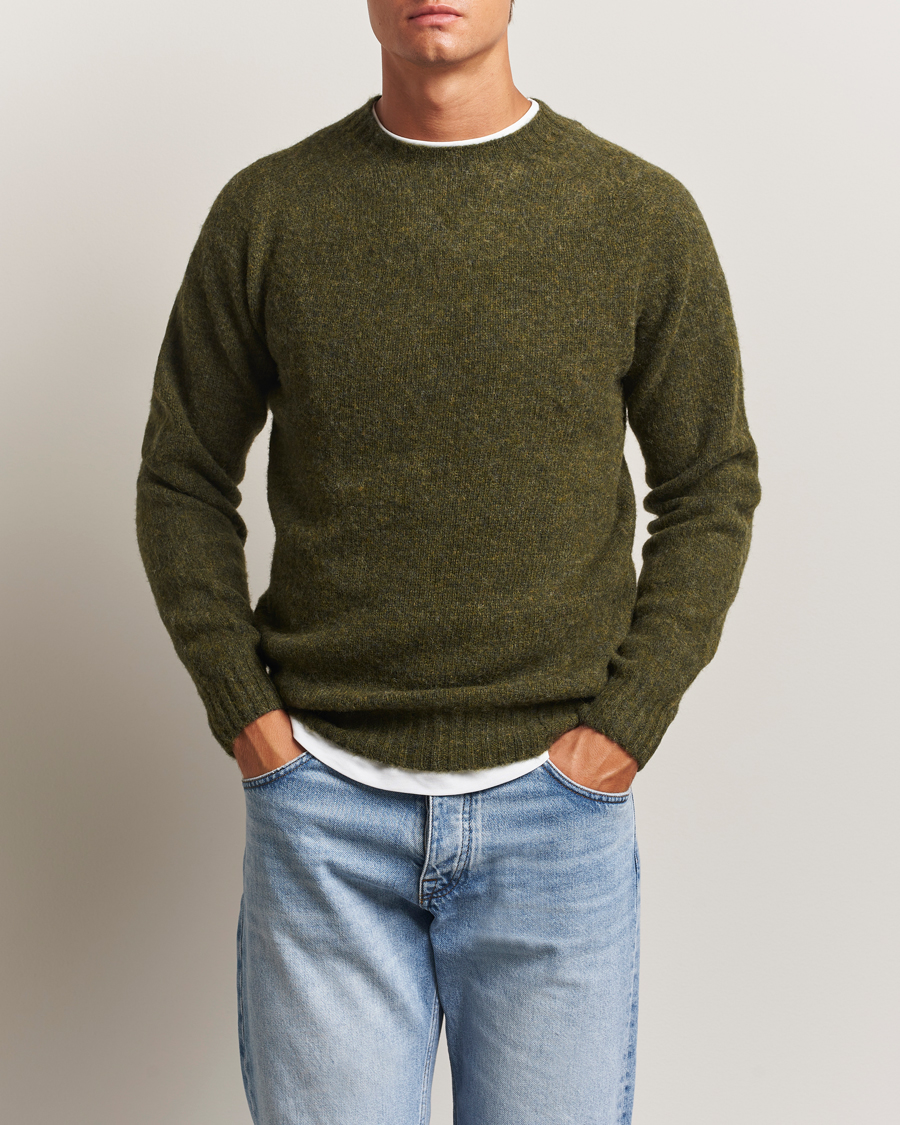 Men | Sweaters & Knitwear | Harley Of Scotland | Brushed Supersoft Lambswool Crewneck Scots Pine