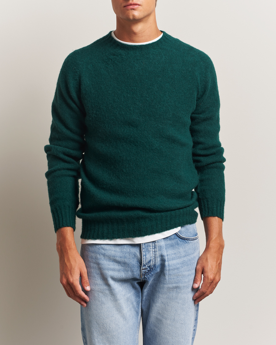 Men | Sweaters & Knitwear | Harley Of Scotland | Brushed Supersoft Lambswool Crewneck Tartan