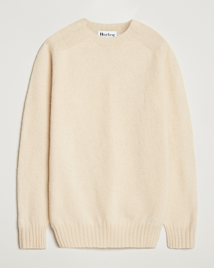 Men | Sweaters & Knitwear | Harley Of Scotland | Brushed Supersoft Lambswool Crewneck Vanilla