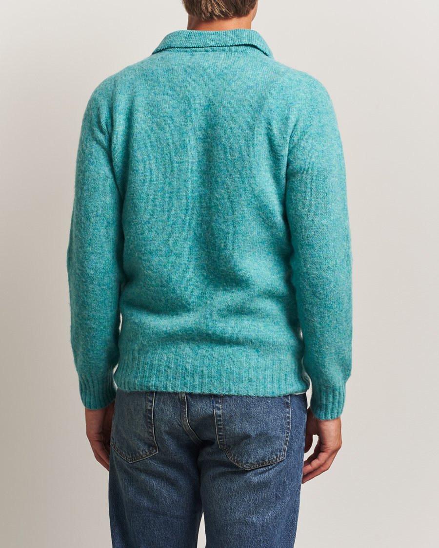Men | Sweaters & Knitwear | Harley Of Scotland | Brushed Supersoft Lambswool Polo Hummingbird