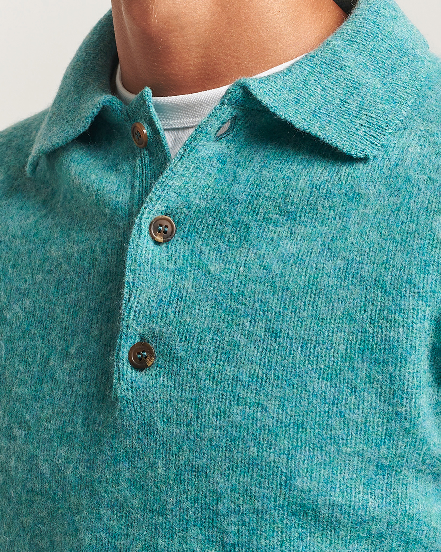 Men | Sweaters & Knitwear | Harley Of Scotland | Brushed Supersoft Lambswool Polo Hummingbird