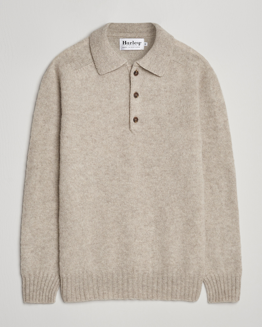 Men | Sweaters & Knitwear | Harley Of Scotland | Brushed Supersoft Lambswool Polo Vellum