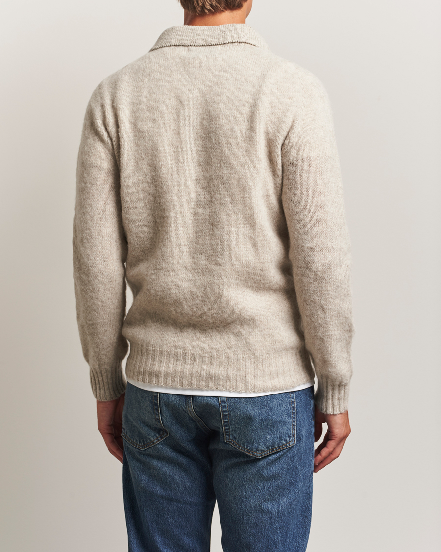 Men | Sweaters & Knitwear | Harley Of Scotland | Brushed Supersoft Lambswool Polo Vellum