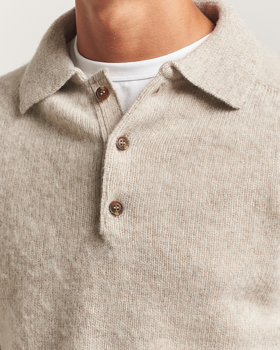 Men | Sweaters & Knitwear | Harley Of Scotland | Brushed Supersoft Lambswool Polo Vellum