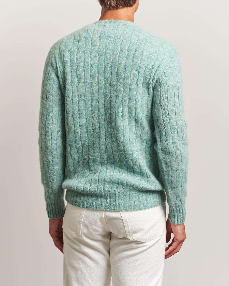 Men | Sweaters & Knitwear | Harley Of Scotland | Brushed Supersoft Lambswool Cable Opal