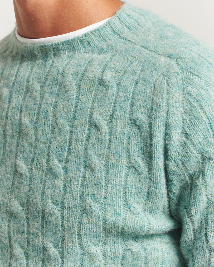 Men | Sweaters & Knitwear | Harley Of Scotland | Brushed Supersoft Lambswool Cable Opal