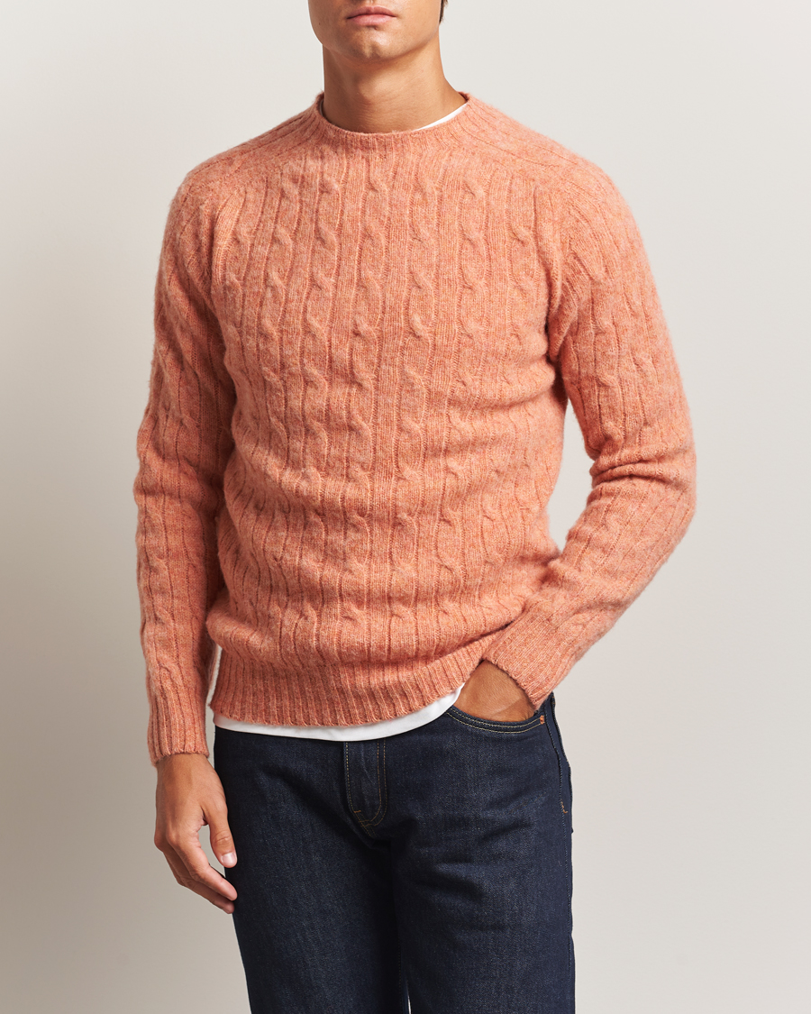 Men | Sweaters & Knitwear | Harley Of Scotland | Brushed Supersoft Lambswool Cable Parfait
