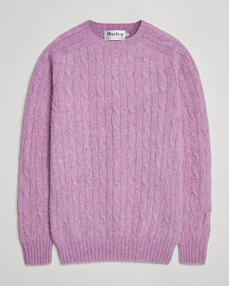 Men | Sweaters & Knitwear | Harley Of Scotland | Brushed Supersoft Lambswool Cable Sweetpea
