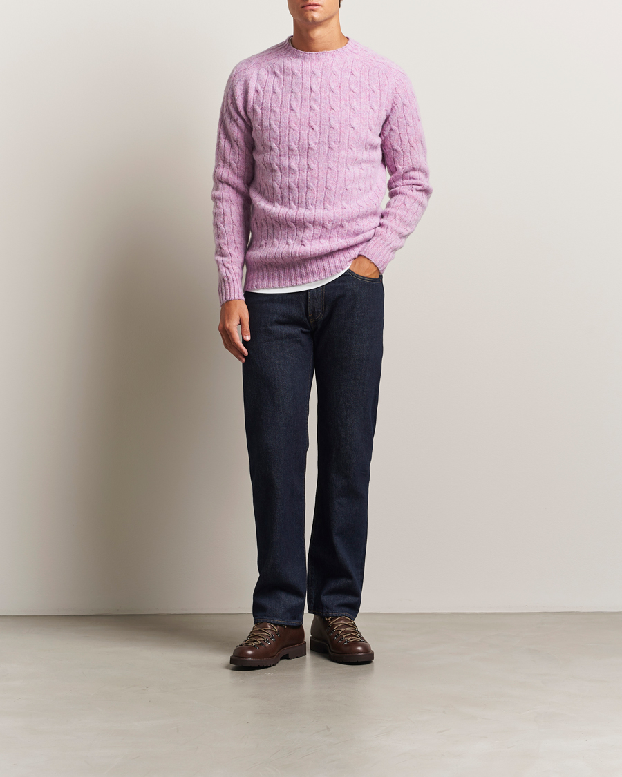 Men | Sweaters & Knitwear | Harley Of Scotland | Brushed Supersoft Lambswool Cable Sweetpea