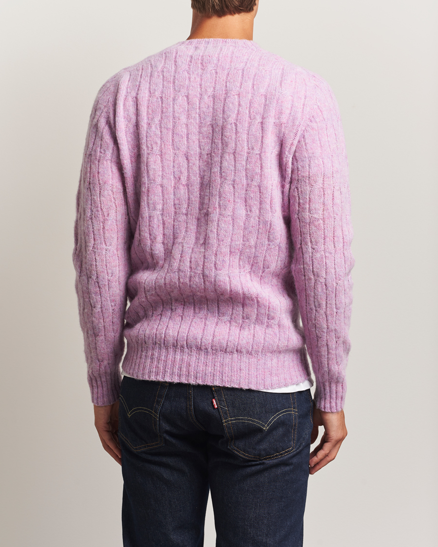 Men | Sweaters & Knitwear | Harley Of Scotland | Brushed Supersoft Lambswool Cable Sweetpea