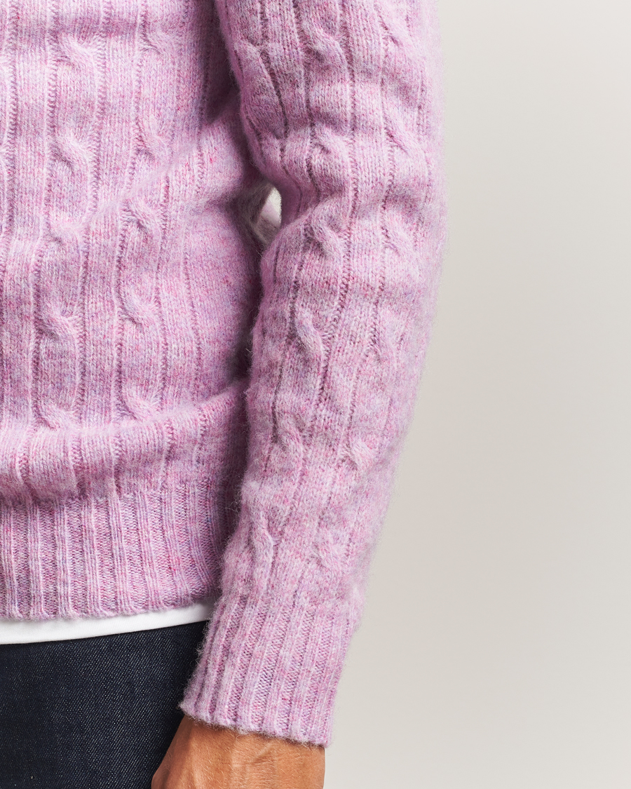 Men | Sweaters & Knitwear | Harley Of Scotland | Brushed Supersoft Lambswool Cable Sweetpea