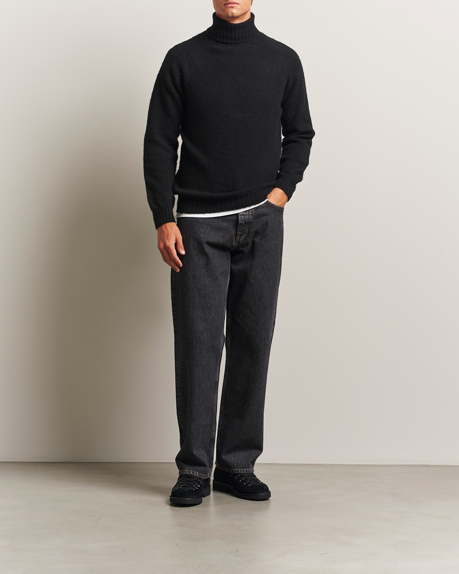 Men | Sweaters & Knitwear | Harley Of Scotland | Brushed Supersoft Lambswool Rollneck Black