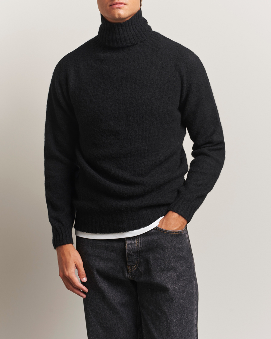 Men | Sweaters & Knitwear | Harley Of Scotland | Brushed Supersoft Lambswool Rollneck Black