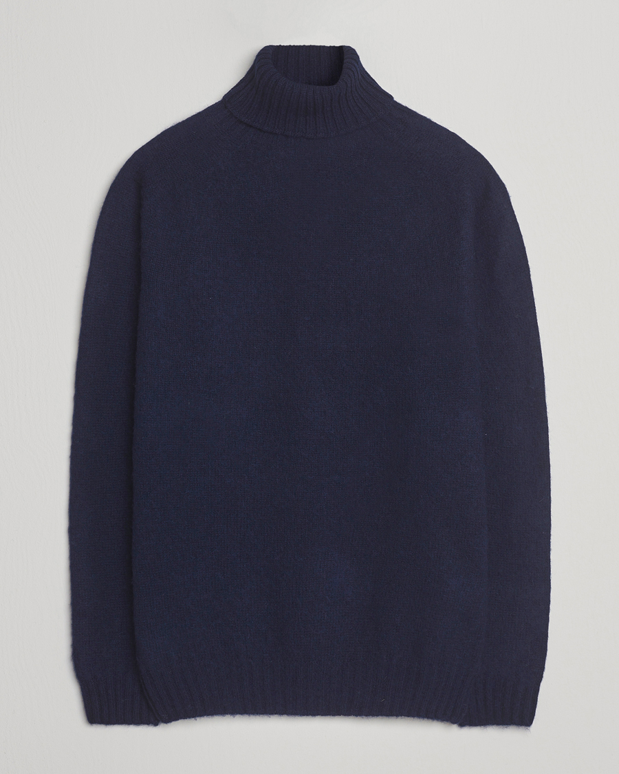 Men | Sweaters & Knitwear | Harley Of Scotland | Brushed Supersoft Lambswool Rollneck Navy