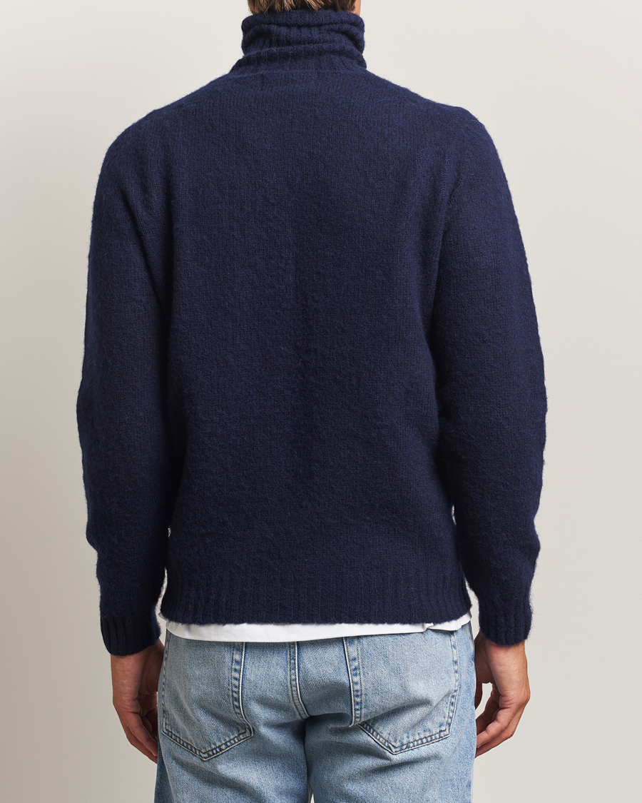 Men | Sweaters & Knitwear | Harley Of Scotland | Brushed Supersoft Lambswool Rollneck Navy