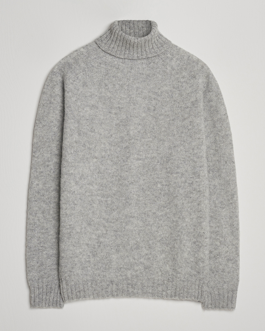 Men | Sweaters & Knitwear | Harley Of Scotland | Brushed Supersoft Lambswool Rollneck Silver