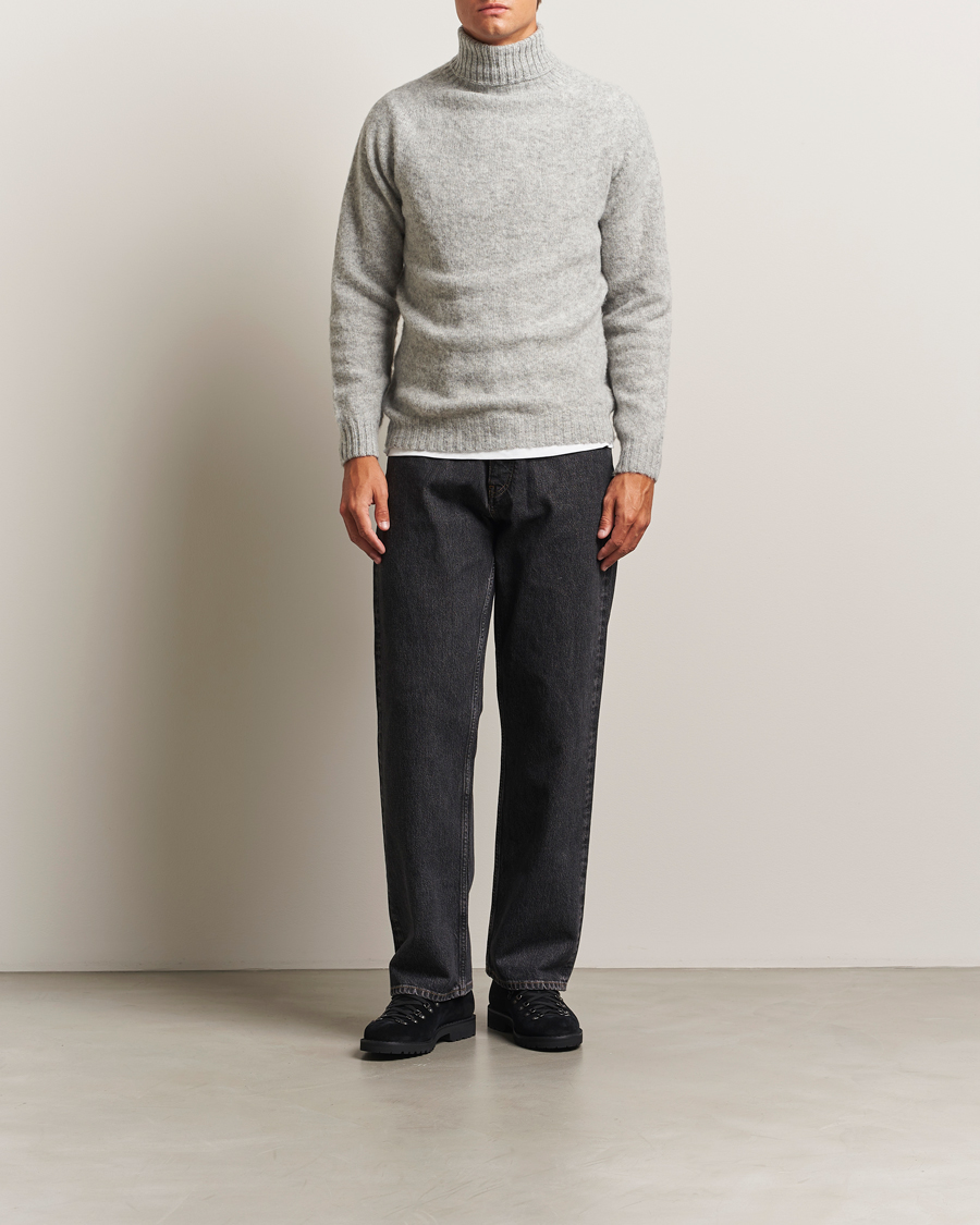 Men | Sweaters & Knitwear | Harley Of Scotland | Brushed Supersoft Lambswool Rollneck Silver