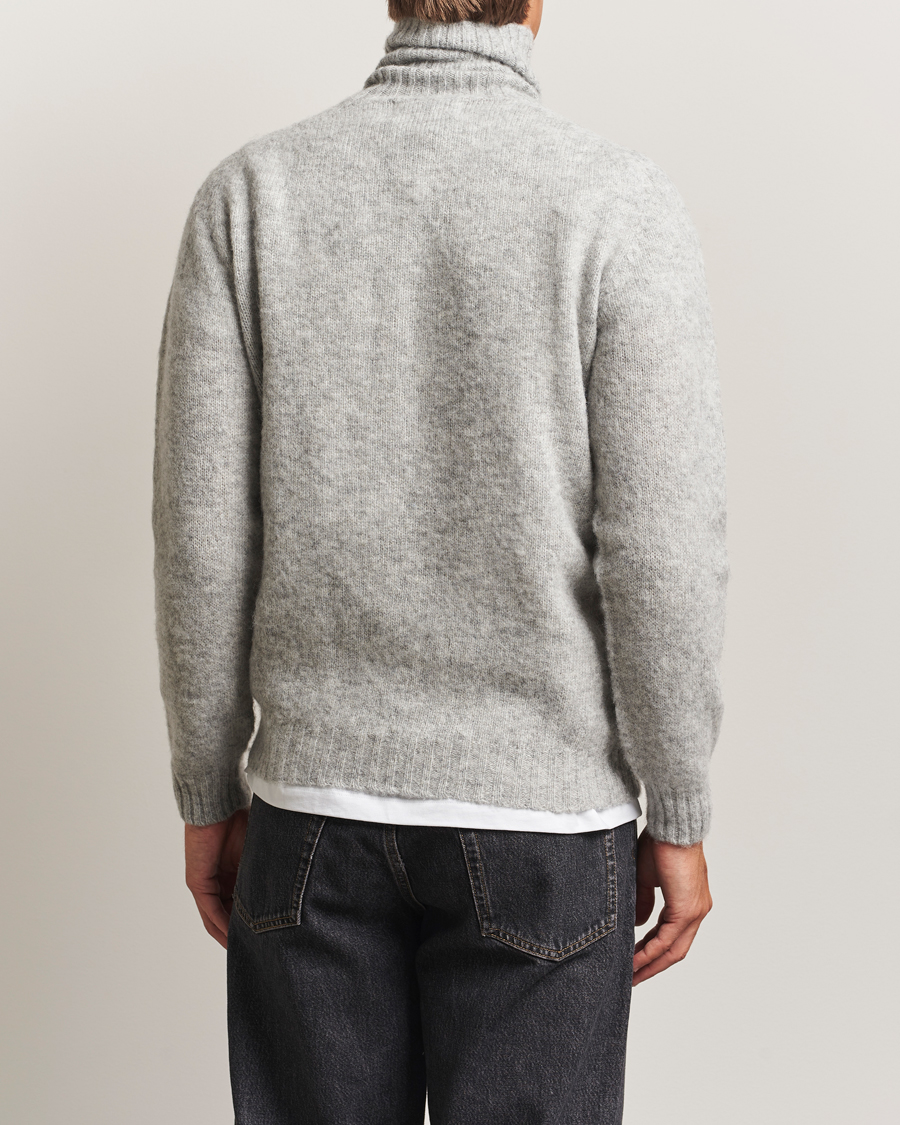 Men | Sweaters & Knitwear | Harley Of Scotland | Brushed Supersoft Lambswool Rollneck Silver
